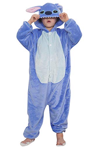 Qemsele Niños Onesies Kigurumi Pijamas Niña Traje Disfraz 3D Animal Capucha Ropa de Dormir Halloween Cosplay Navidad Animales de Vestuario (130 para Altura 120-130CM (47"-51"), Stitch)