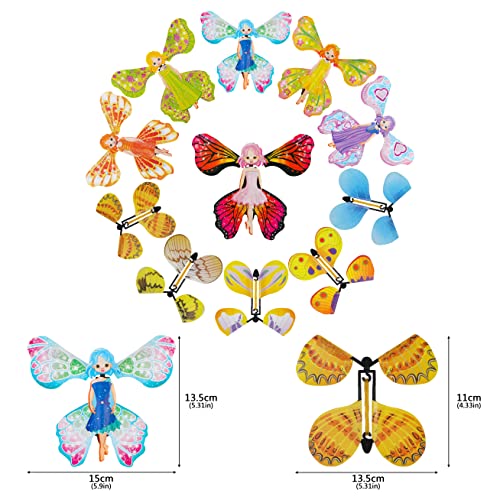 QINREN 20 juguetes voladores de mariposa, colores brillantes, tarjeta mágica de hada, juguete de mariposa para sorpresa de cumpleaños (color aleatorio)