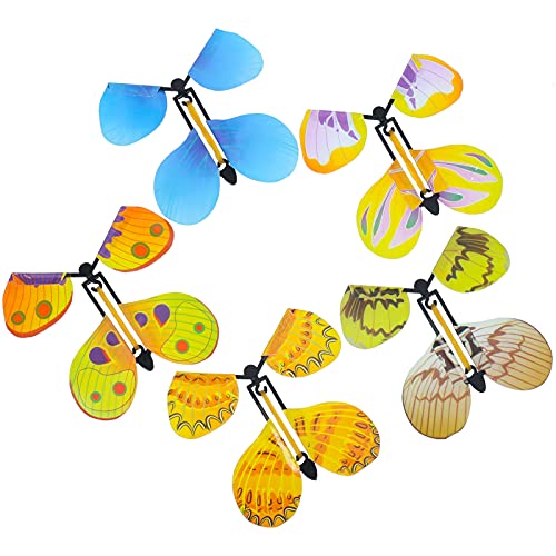 QINREN Magic Flying Butterfly Toy, 20 unidades Wind Up Butterfly en libro, colores claros, Magic Butterfly Card banda de goma Powered Wind Up Butterfly Toy, juguete de hadas, gran sorpresa para boda