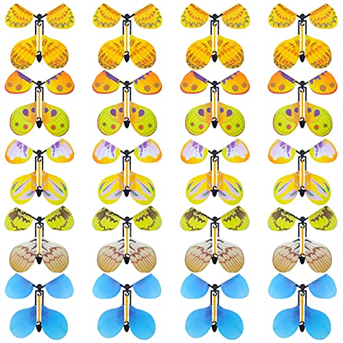 QINREN Magic Flying Butterfly Toy, 20 unidades Wind Up Butterfly en libro, colores claros, Magic Butterfly Card banda de goma Powered Wind Up Butterfly Toy, juguete de hadas, gran sorpresa para boda