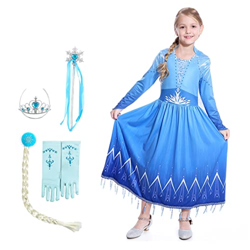 QIUBITE Niñas Ropa para niños Pendientes de vestido de princesa + Collares + Anillos + Coronas + Guantes + Bastones Disfraces de disfraces de carnaval