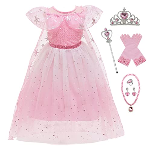 QIUBITE Vestido de princesa vestido de caña corona tocado fiesta de cumpleaños pendiente collar anillo de guante niña niño cosplay accesorios