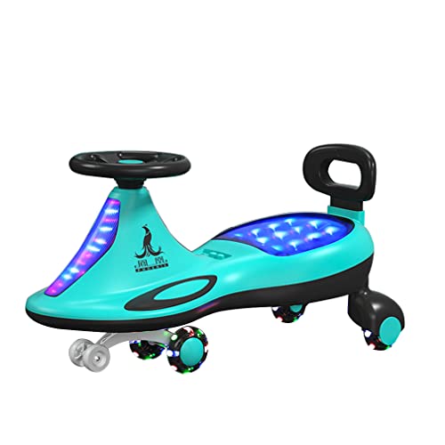 QSYY Wiggle Car para Niños, Carros Giratorios con Ruedas Intermitentes De PU Resistentes Al Desgaste, Luces, Cuerdas De Tracción Y Respaldos, Adecuado para Niños De 2 Años En Adelante,Verde