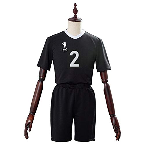 QYIFIRST Inarizaki High School Club Ren Omimi No.2 Jersey Set Voleibol Club Ren Omimi No.2 Camiseta Camiseta Uniforme Cosplay Disfraz Negro 3XL