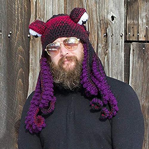 Rahungry Gorro De Pulpo Tejido A Mano, Gorro De Tentáculo De Pulpo para Adulto, Disfraz De Fiesta para Adulto, Único, Suave Y Cálido,A'