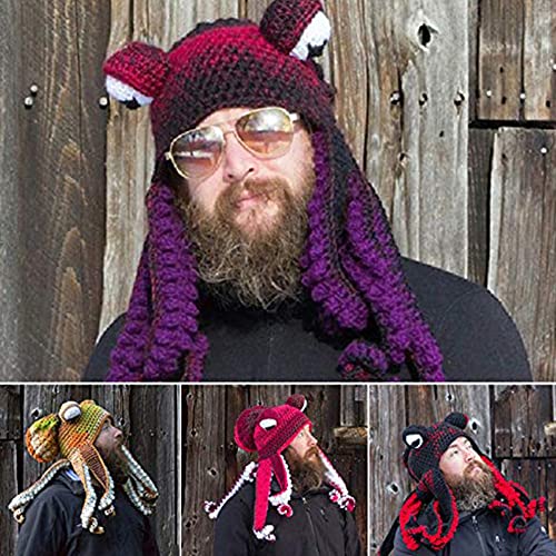 Rahungry Gorro De Pulpo Tejido A Mano, Gorro De Tentáculo De Pulpo para Adulto, Disfraz De Fiesta para Adulto, Único, Suave Y Cálido,A'