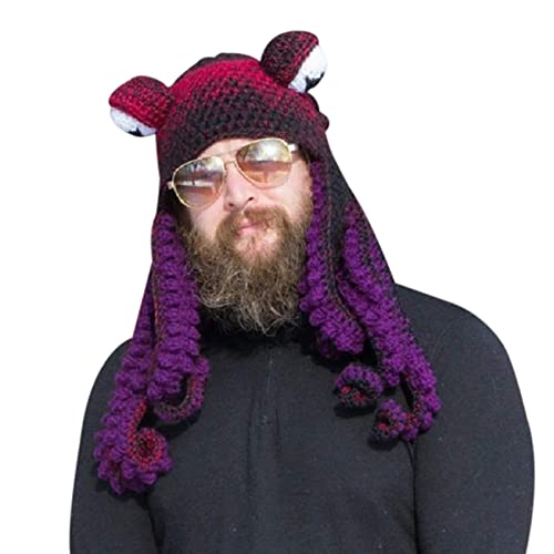 Rahungry Gorro De Pulpo Tejido A Mano, Gorro De Tentáculo De Pulpo para Adulto, Disfraz De Fiesta para Adulto, Único, Suave Y Cálido,A'