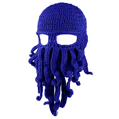 Rahungry Gorro Tentáculo Pulpo Adulto, Gorro Pulpo Tejido A Mano, Gorro Pulpo Tentáculo Cthulhu Knitted Beanie Mustache Halloween Costume Cosplay Mask,Azul