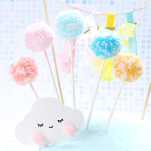 Rainbow Cake Topper, Juego de banderas para pastel de cumpleaños Rainbow Cloud Balloon Cake Decor Cupcake Picks para niñas Niños Cumpleaños Suministros de decoración para fiestas (color claro)