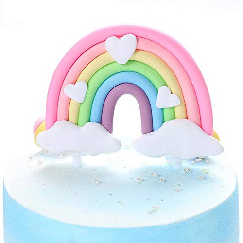 Rainbow Cake Topper, Juego de banderas para pastel de cumpleaños Rainbow Cloud Balloon Cake Decor Cupcake Picks para niñas Niños Cumpleaños Suministros de decoración para fiestas (color claro)