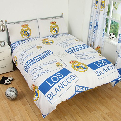 Real Madrid CF - Juego de Cama Infantil Oficial diseño Escudo del Real Madrid CF (Individual) (Blanco)