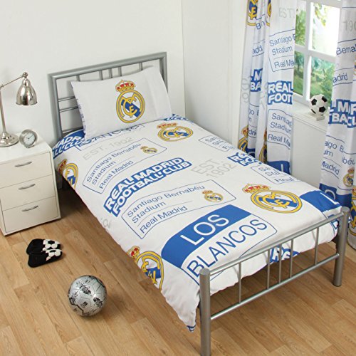 Real Madrid CF - Juego de Cama Infantil Oficial diseño Escudo del Real Madrid CF (Individual) (Blanco)