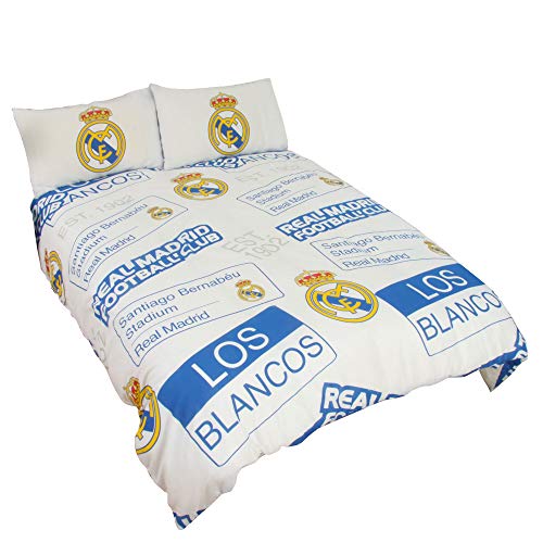 Real Madrid CF - Juego de Cama Infantil Oficial diseño Escudo del Real Madrid CF (Individual) (Blanco)