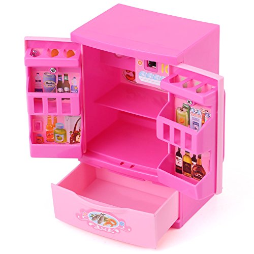 Refrigerador de Cocina Artificial Rosa Mini Frigorífico Refrigerador para Niños Con Mom Play Alimentos y Cajón Niños Juego de Rol Educativo Juguete de Electrodomésticos