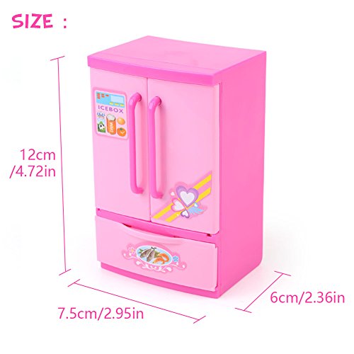 Refrigerador de Cocina Artificial Rosa Mini Frigorífico Refrigerador para Niños Con Mom Play Alimentos y Cajón Niños Juego de Rol Educativo Juguete de Electrodomésticos