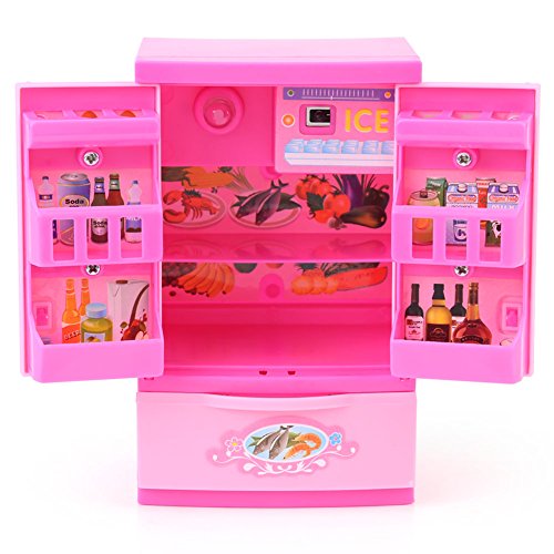 Refrigerador de Cocina Artificial Rosa Mini Frigorífico Refrigerador para Niños Con Mom Play Alimentos y Cajón Niños Juego de Rol Educativo Juguete de Electrodomésticos