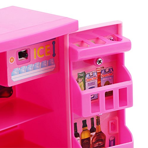 Refrigerador de Cocina Artificial Rosa Mini Frigorífico Refrigerador para Niños Con Mom Play Alimentos y Cajón Niños Juego de Rol Educativo Juguete de Electrodomésticos