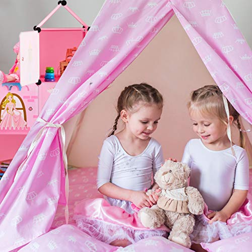 Relaxdays Estantería Modular Infantil, Castillo de Princesas, Plástico, Armario con Puertas, 128 x 110 x 37 cm, Rosa, PP