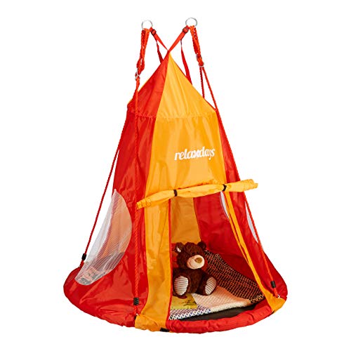 relaxdays Tienda Columpio Infantil Nido, Poliéster, Rojo y Naranja, 130 x 110 cm