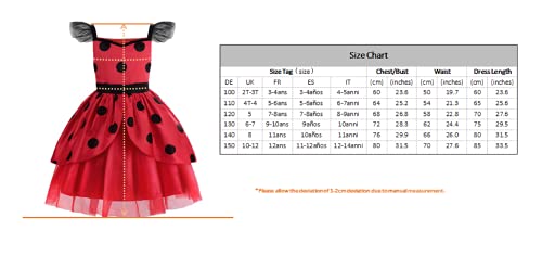 ReliBeauty Disfraz Ladybug para Niñas Mariquita Vestido de Tela de Tutú de Lunares Rojos con accesorios para carnaval 10 años, 140