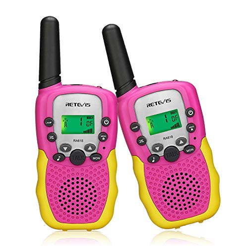 Retevis RA618 Walkie Talkies Niños Juguetes para Niñas y Niños de 6-12 Años Largo Alcance 8 Canales VOX Linterna Senderismo Ciclismo Aventura (Rosa, 1 Par)