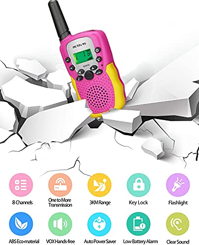 Retevis RA618 Walkie Talkies Niños Juguetes para Niñas y Niños de 6-12 Años Largo Alcance 8 Canales VOX Linterna Senderismo Ciclismo Aventura (Rosa, 1 Par)