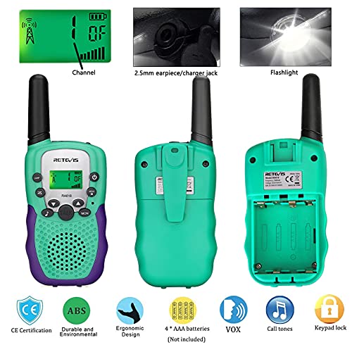 Retevis RA618 Walkie Talkies para Niños, Juguetes, Regalos para Niños de 6 a 12 Años, Niñas, 8 Canales, Linterna VOX, Walky Talky, para Niños, Escondite, Camping, Senderismo, Excursión de Primavera