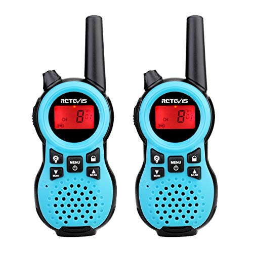 Retevis RT638 Walkie Talkies Niños, Juguetes para Niño, Regalos para Niñas de 6 a 12 Años, Linterna con Pilas VOX, Ideal para Cámping y Aventuras en Parque (1 Par, Azul)