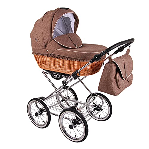 Retro Cochecito Lino Natural Tejido a mano 3en1 2en1 Isofix RetroLen Chocolate RL30 Silla de auto 4 en 1 + ISOFIX