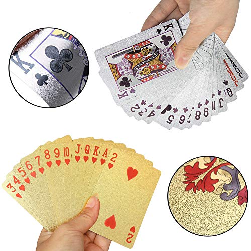 REYOK 2 Sets Plastic Poker Cartas 100% Impermeable Juego de Mesa de Naipes de plástico Resistente a Las lágrimas Oro, Plata