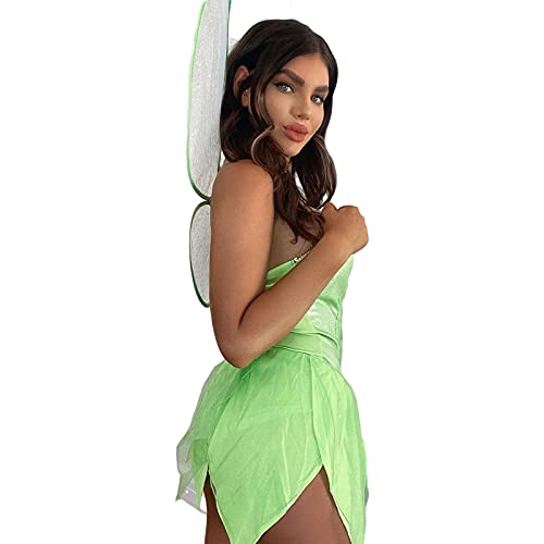 RICHBA Disfraz de hada de Tinkerbell Forest Fairy para mujer con alas de mariposa, verde, M