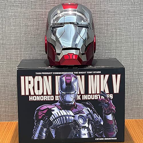 Ricnoc MK5 Iron Man Casco Armadura,1/1 Apertura y Cierre Eléctricos Máscara,Superhéroe Usable Real Disfraces de Halloween Fiesta Sombreros Coleccionables,ABS