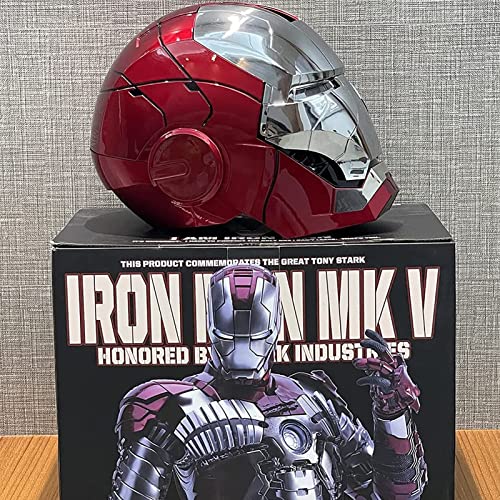 Ricnoc MK5 Iron Man Casco Armadura,1/1 Apertura y Cierre Eléctricos Máscara,Superhéroe Usable Real Disfraces de Halloween Fiesta Sombreros Coleccionables,ABS