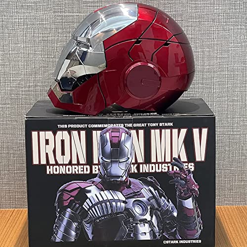 Ricnoc MK5 Iron Man Casco Armadura,1/1 Apertura y Cierre Eléctricos Máscara,Superhéroe Usable Real Disfraces de Halloween Fiesta Sombreros Coleccionables,ABS