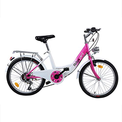 Ridgeyard 20 Pulgadas Bicicleta Bicicleta Niños Niñas por 12-16 Años Children Bicycle Bike（Rosa + Blanco）