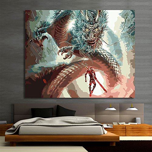 RIHE Sin Marco, Pintura por números Bricolaje DIY Pintura al óleo Vistoso Dragón Oriental Impresión de la Lona Mural Decoración hogareña