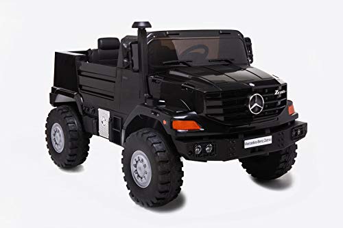 RIRICAR Coche de Juguete eléctrico Ride-On Mercedes-Benz Zetros 24V, Negro, suspensión en Las 4 Ruedas, 24V, 2 X 120W Motor, Freno eléctrico, Dos Asientos en