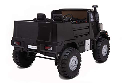 RIRICAR Coche de Juguete eléctrico Ride-On Mercedes-Benz Zetros 24V, Negro, suspensión en Las 4 Ruedas, 24V, 2 X 120W Motor, Freno eléctrico, Dos Asientos en