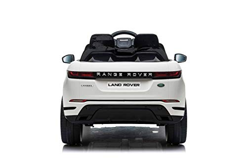 RIRICAR Eléctrico Ride-On Range Rover EVOQUE, Blanco, Reproductor de MP3 con Entrada USB, Unidad 4x4, batería 12V10Ah, Ruedas EVA, Arranque con Llave, Control Remoto Bluetooth 2.4 GHz, con Licencia