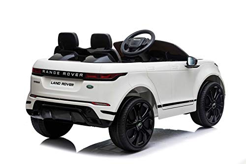 RIRICAR Eléctrico Ride-On Range Rover EVOQUE, Blanco, Reproductor de MP3 con Entrada USB, Unidad 4x4, batería 12V10Ah, Ruedas EVA, Arranque con Llave, Control Remoto Bluetooth 2.4 GHz, con Licencia