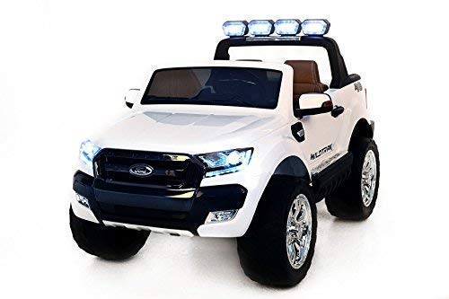 RIRICAR Ford Ranger Wildtrak 4X4 LCD Luxury, Coche eléctrico para niños, 2.4Ghz, Pantalla LCD, Blanco, 2x12V, 4 X Motor, Mando a Distancia, Dos Asientos en Cuero, Ruedas Blandas de EVA, Bluetooth