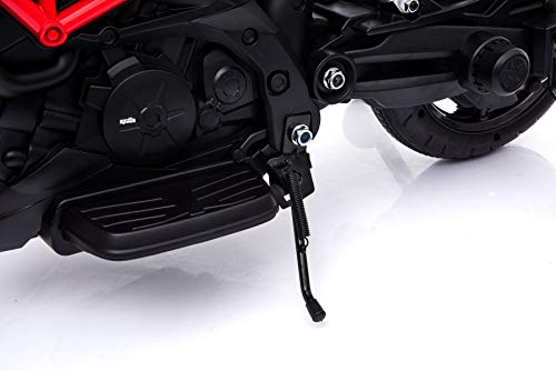 RIRICAR Moto eléctrica Aprilia DORSODURO 900, con Licencia, batería de 12V, Ruedas Suaves de EVA, Motores de 2 x 18W, suspensión, Marco de Metal, Horquilla de Metal, Ruedas auxiliares, Negro