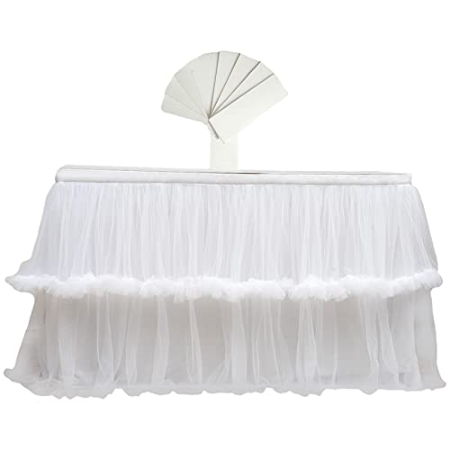 rismart Falda de Mesa Tul Tutú Faldón Tela para Decorar Mesas Blanco,76 H x L 450 cm