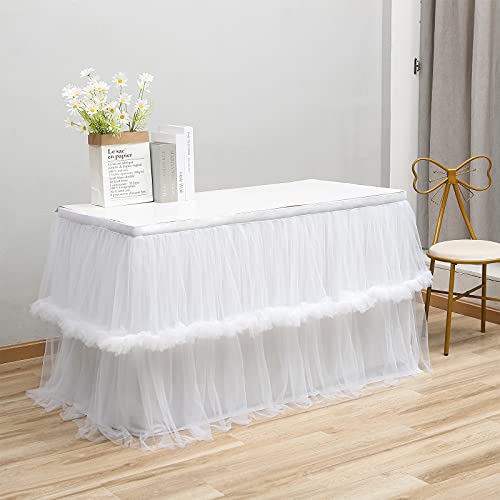 rismart Falda de Mesa Tul Tutú Faldón Tela para Decorar Mesas Blanco,76 H x L 450 cm