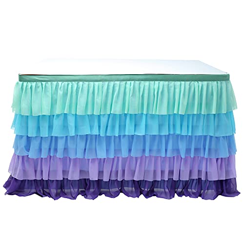 rismart Falda Mesa Tul Capas Tutú Faldon por Cumpleaños, Boda, Festejós Color de Sirena,77 H x L 185 cm