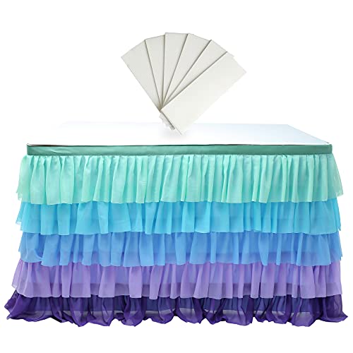 rismart Falda Mesa Tul Capas Tutú Faldon por Cumpleaños, Boda, Festejós Color de Sirena,77 H x L 185 cm