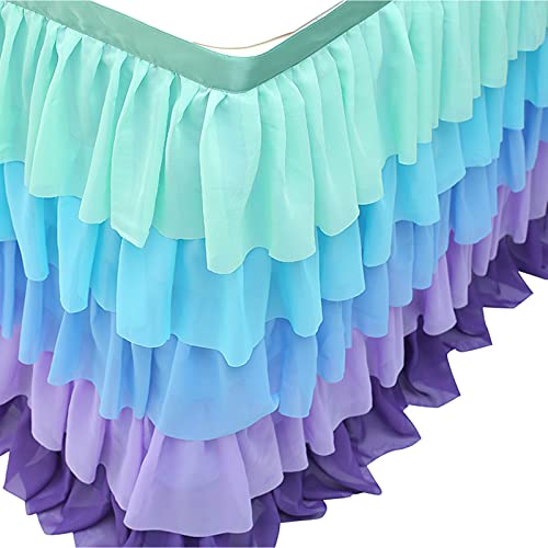 rismart Falda Mesa Tul Capas Tutú Faldon por Cumpleaños, Boda, Festejós Color de Sirena,77 H x L 185 cm