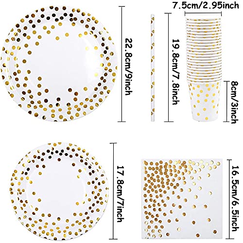 Ritte 65 Piezas Vajilla De Fiesta, Vajilla De Fiesta De Oro, Vajilla de Fiesta de Cumpleaños, Vajilla De Fiesta De Lunares De Oro para Fiestas, Bodas, Aniversarios, Cumpleaños (10 Invitados)