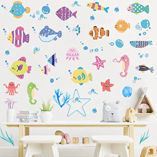 Rjjrr Diy Dibujos Animados Océano Peces Pegatinas De Pared Bebé Piscina Habitación De Maternidad Baño Decoración Pez Payaso Impermeable Pvc Calcomanías Decor