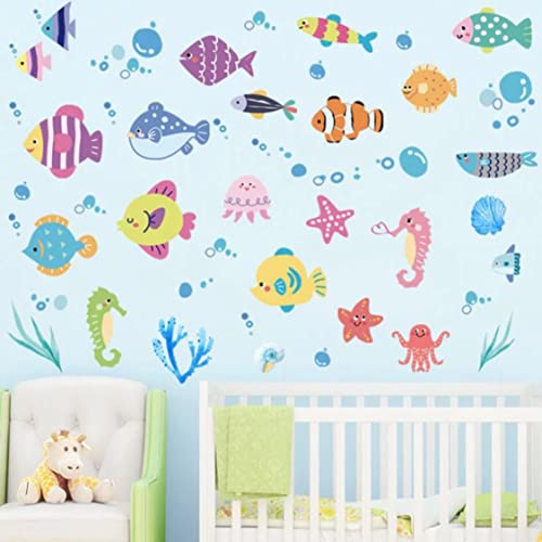 Rjjrr Diy Dibujos Animados Océano Peces Pegatinas De Pared Bebé Piscina Habitación De Maternidad Baño Decoración Pez Payaso Impermeable Pvc Calcomanías Decor